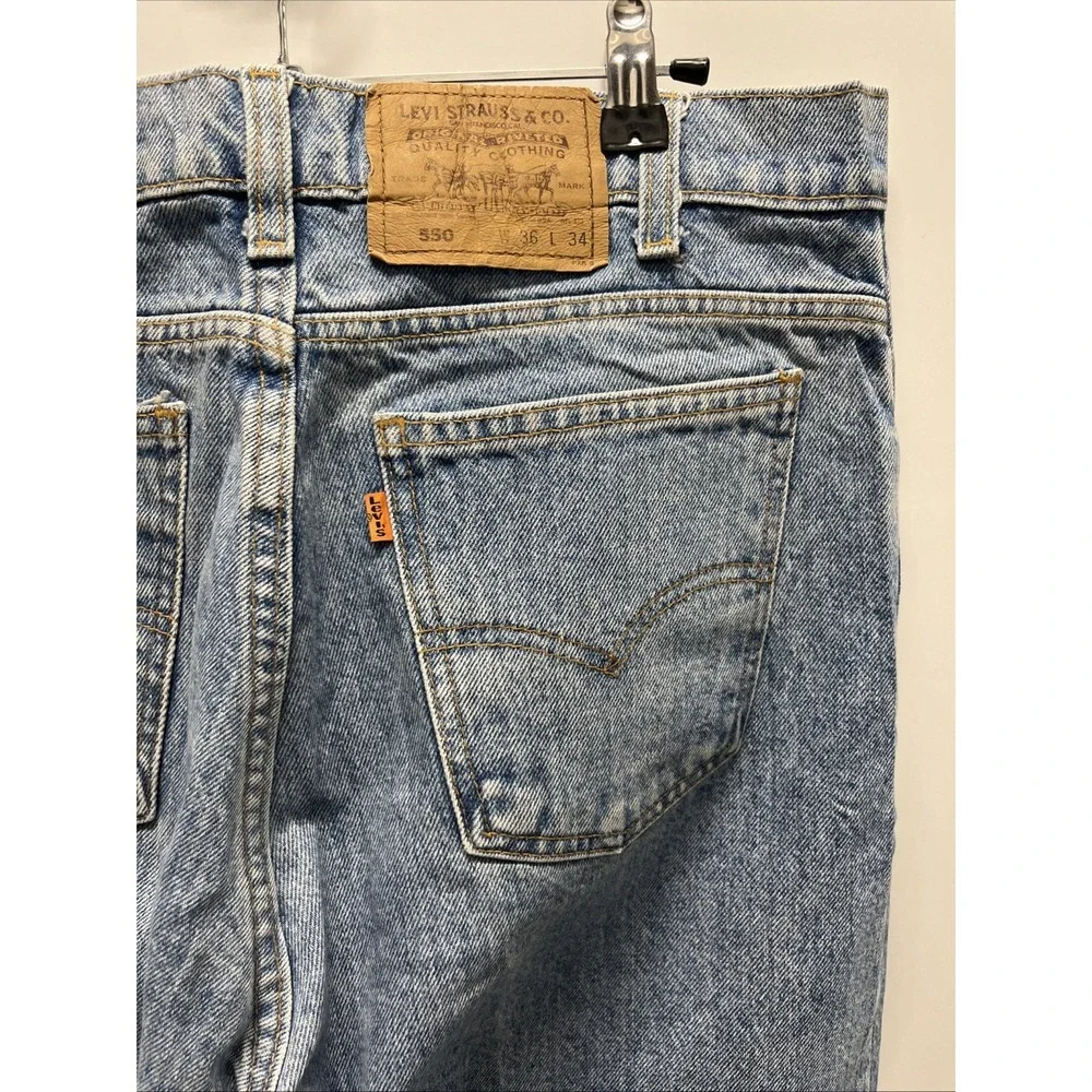 Vintage 1993 Levi's 550 Mens 34x33 Relaxed USA Made Orange Tab Blue Denim Jeans